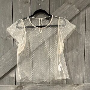 Banana Republic Sheer White Polka Dot Blouse